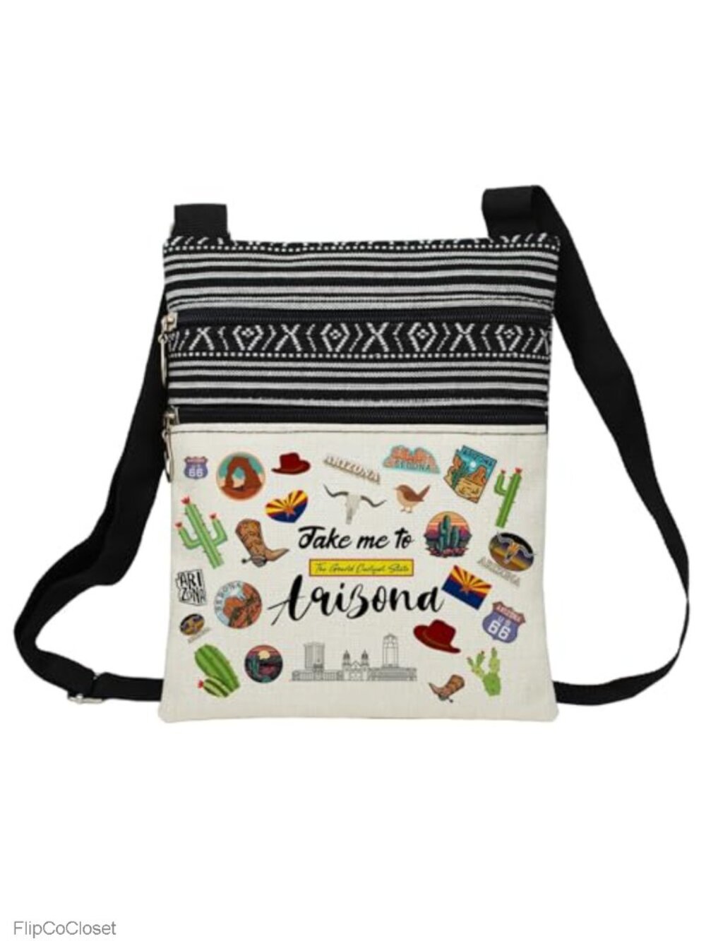 Polyester Ethnic Print Crossbody Bag Adjustable Strap Zipper